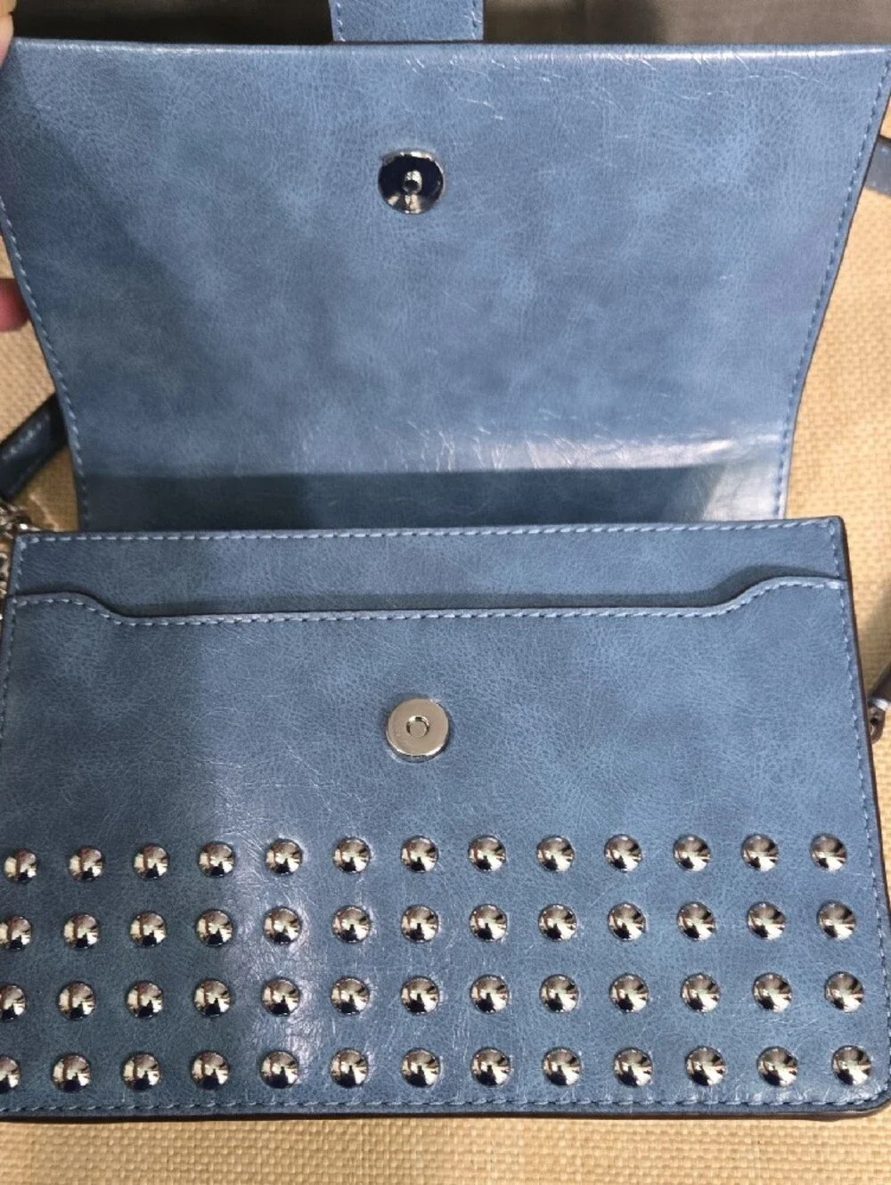 Michael Kors Sky Blue Studded Leather Chain Crossbody